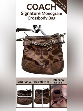 Coach F19730 Signature Optic Chain Crossbody / Shoulder Bag – Chocolate Brown